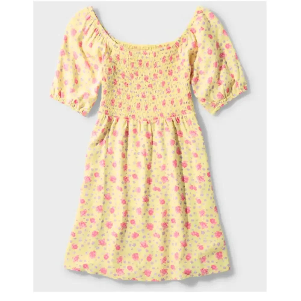 NWT Sugar & Jade  Tween Girls Floral Smocked Babydoll Dress - Pale Sun M(10)